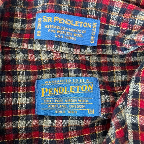 Pendleton Sir Pendleton Well Button Down Oxford Medium Plaid Red White Blue - Picture 5 of 5